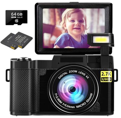 Body Color: Black Lens 64GB Battery - HD 27K With Flip HD Screen R2S Digital Camera