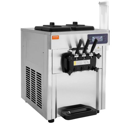 VEVOR Commercial Ice Cream Machine, 18-28 L/H Yield, 1850W 3-Flavor Countertop Soft Serve Ice Cream Maker, 2 x 5.5L Stainless Steel Cylinder, LED Panel Auto Clean Pre-cooling, for Restaurant Bars