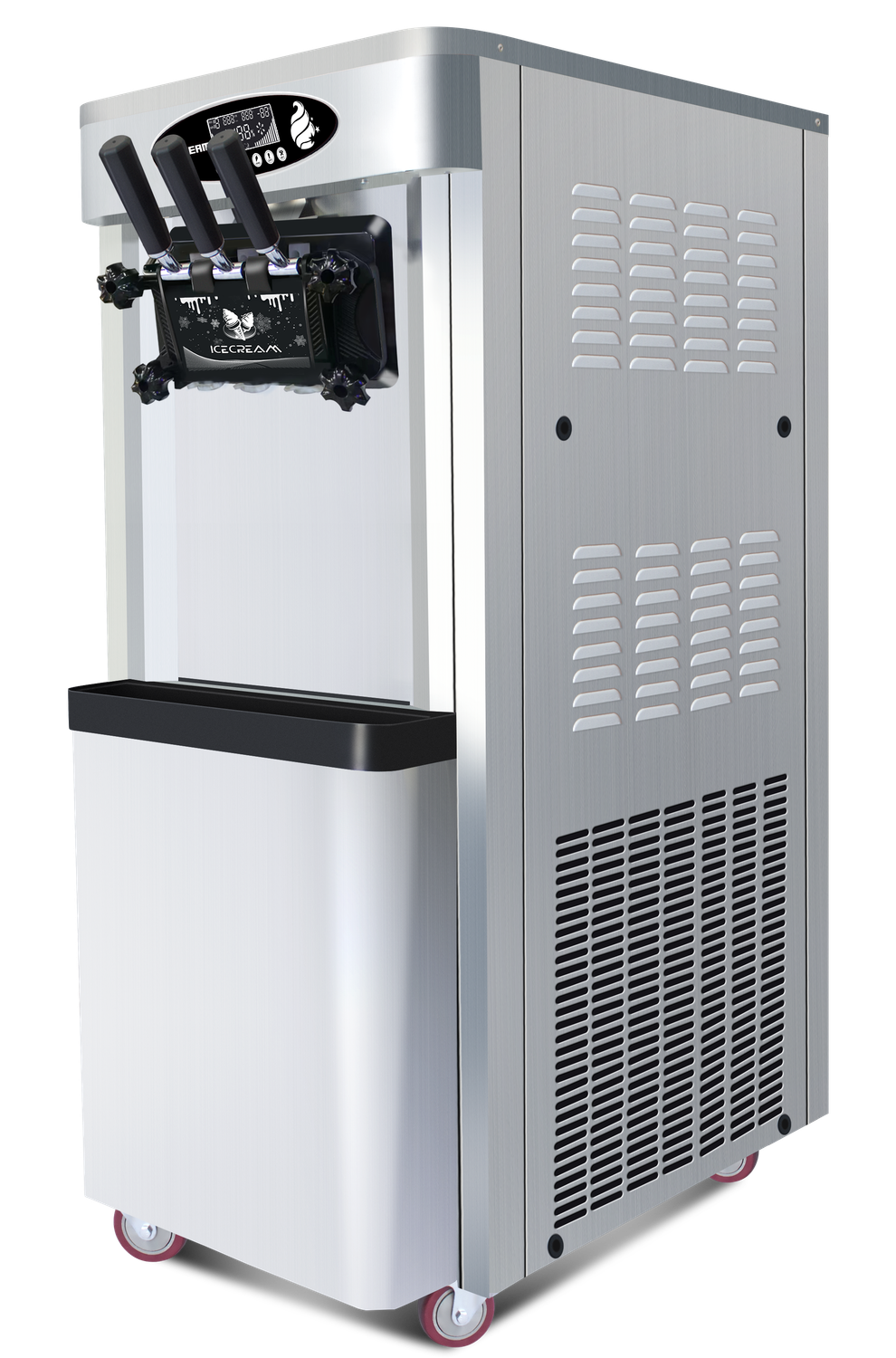 Commercial vertical ice cream machine,25-30L/H production capacity, with 2x6L hopper, 2000W power, soft ice cream machine for restaurants and snack shops, three flavors