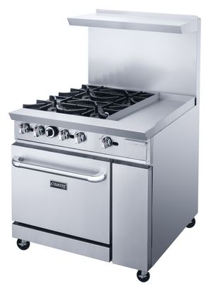 Dukers Commercial 36&quot; Combination 4 Burners Hot Plate and 12&quot; Griddle Top with Oven Combination Cabinet in Stainless Steel