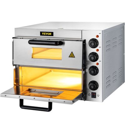 VEVOR Commercial Pizza Oven Countertop, 14&quot; Double Deck Layer, 110V 1950W Stainless Steel Electric Pizza Oven with Stone and Shelf, Multipurpose Indoor Pizza Maker for Restaurant Home Pretzels Baked