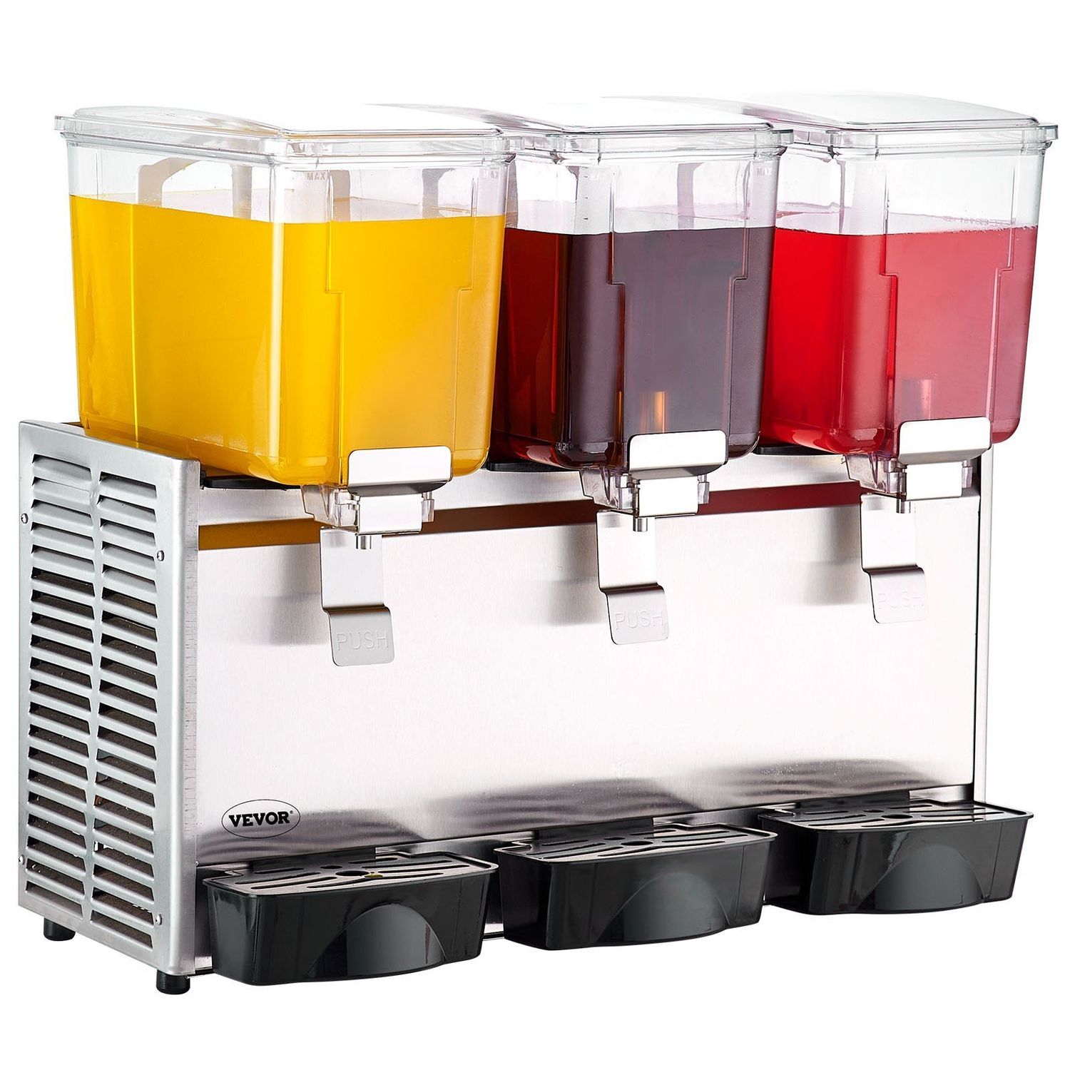 VEVOR Commercial Beverage Dispenser, 13.6 Qt 12L 3 Tanks Ice Tea Drink Machine, 620W 304 Stainless Steel Juice Dispenser with 41&amp;deg;F-53.6&amp;deg;F Thermostat Controller, for Cold Drink Restaurant Hote