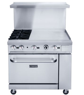 Dukers Commercial 36&quot; Combination 2 Burners Hot Plate and 24&quot; Griddle Top with Oven Combination Cabinet in Stainless Steel