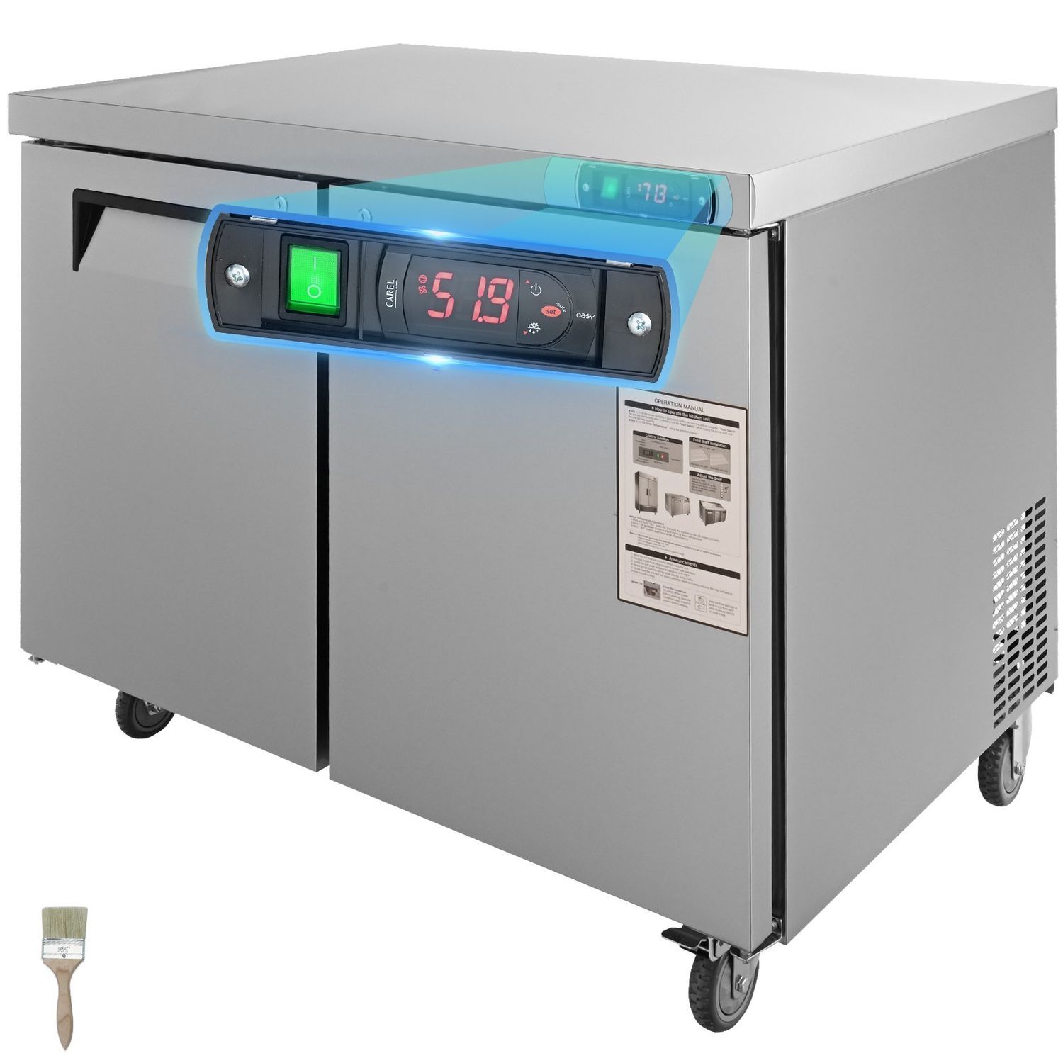 VEVOR Commercial Refrigerator, 48&quot; Worktop Undercounter Refrigerator, 12.85 Cu. Ft Thick Stainless Steel Refrigerated Food Prep Station, 2 Door Worktop Fridge with lock for Restaurant, Bar, Diner