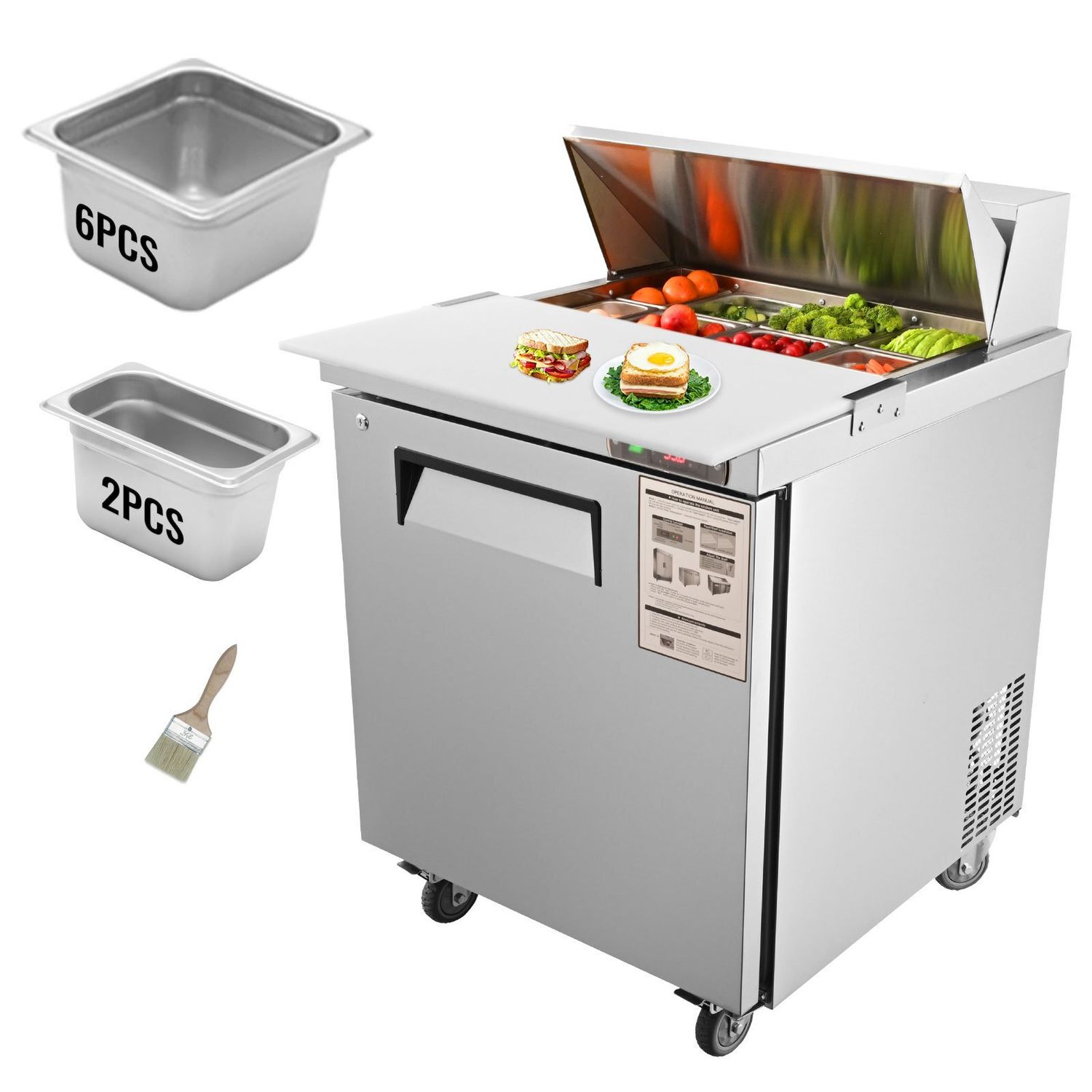 VEVOR Sandwich Prep Table, 7.42 Cu. Ft. Salad Single-door Refrigerated Prep Table, 28-inch Food Prep Fridge, Commercial Stainless Steel Prep Refrigerator Table for Restaurant, Bar, Shop, Silver