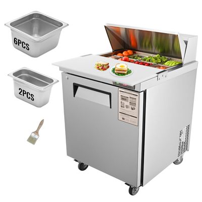 VEVOR Sandwich Prep Table, 7.42 Cu. Ft. Salad Single-door Refrigerated Prep Table, 28-inch Food Prep Fridge, Commercial Stainless Steel Prep Refrigerator Table for Restaurant, Bar, Shop, Silver