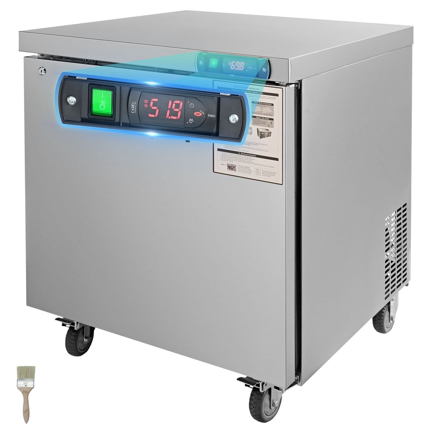 VEVOR Commercial Refrigerator, 28&quot; Undercounter Worktop Refrigerator, 7.4 Cu. Ft Thick Stainless Steel Refrigerated Food Prep Station Fan Cooling Single Door Worktop Fridge with lock for Bar