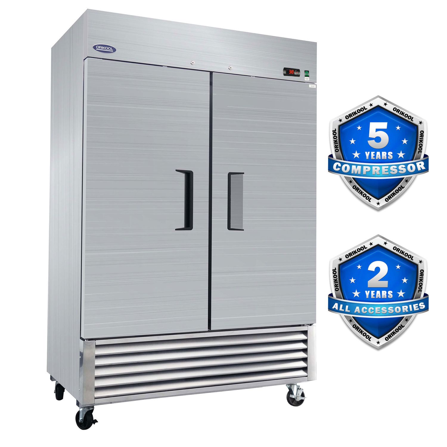 ORIKOOL 54&quot; Commercial Refrigerator 49 Cu.ft with 2 Solid Door Reach-In Refrigerators Stainless Steel ETL Approved Upright Fridge Storage