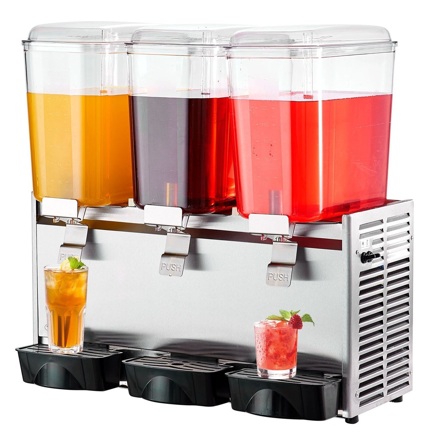 VEVOR Commercial Beverage Dispenser, 20.4 Qt 18L 3 Tanks Ice Tea Drink Machine, 680W 304 Stainless Steel Juice Dispenser with 41~53.6 Fahrenheit degrees Thermostat Controller