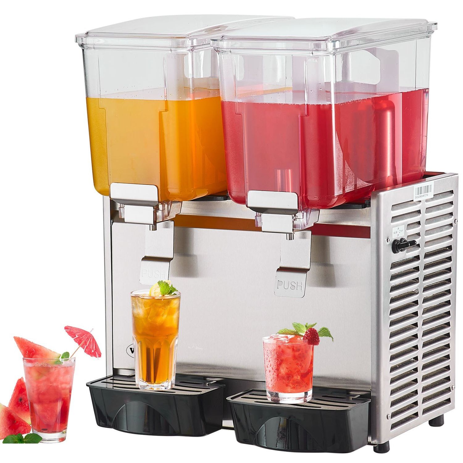 VEVOR Commercial Beverage Dispenser, 13.6 Qt 12L 2 Tanks Ice Tea Drink Machine, 280W 304 Stainless Steel Juice Dispenser with 41?&amp;deg;F-53.6?&amp;deg;F Thermostat Controller, for Cold Drink Restaurant Ho
