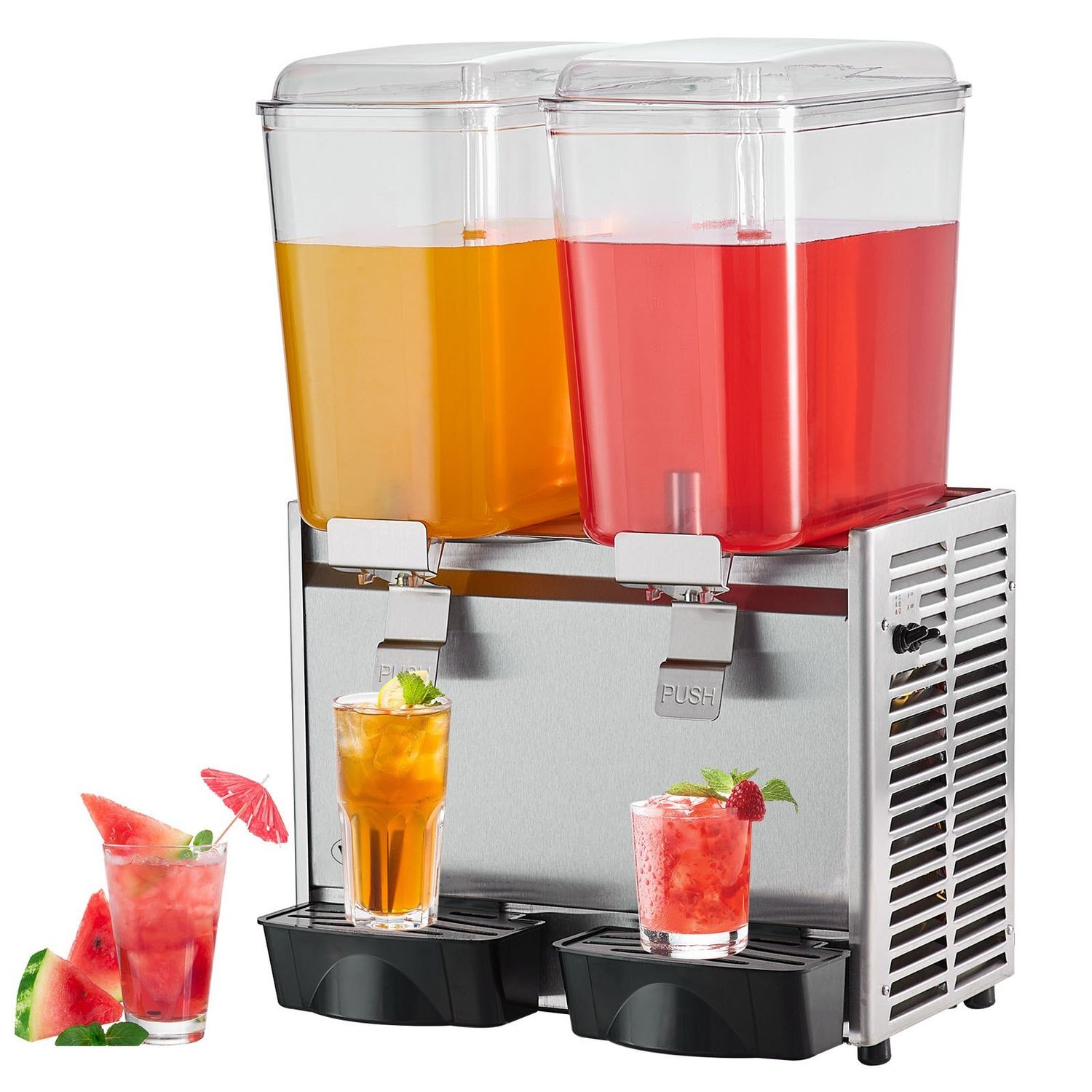VEVOR Commercial Beverage Dispenser, 20.4 Qt 18L 2 Tanks Ice Tea Drink Machine, 590W 304 Stainless Steel Juice Dispenser with 41?&amp;deg;F-53.6?&amp;deg;F Thermostat Controller, for Cold Drink Restaurant Ho