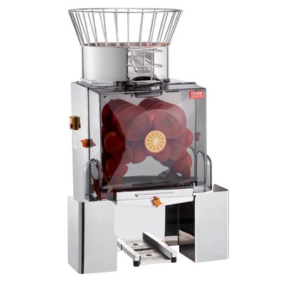 VEVOR Commercial Orange Juicer Machine, 120W Automatic Feeding Juice Extractor, Stainless Steel Juice Extractor for 25 Oranges Per Minute, with Pull-Out Filter Box, PC Cover, 2 Peel Collecting Bucket