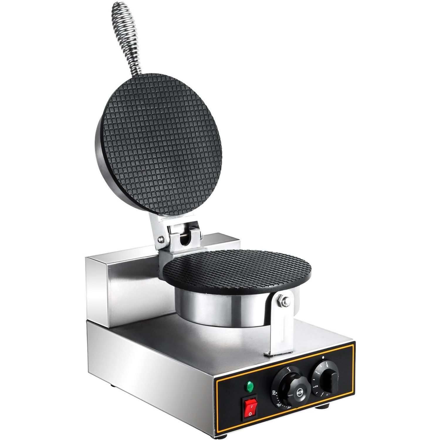 VEVOR Electric Ice Cream Cone Maker 1200W Commercial Waffle Cone Machine, 110V Stainless Steel Egg Cone Baker w/ Non-Stick Teflon Coating, Temp &amp; Time Control for Restaurant Bakeries