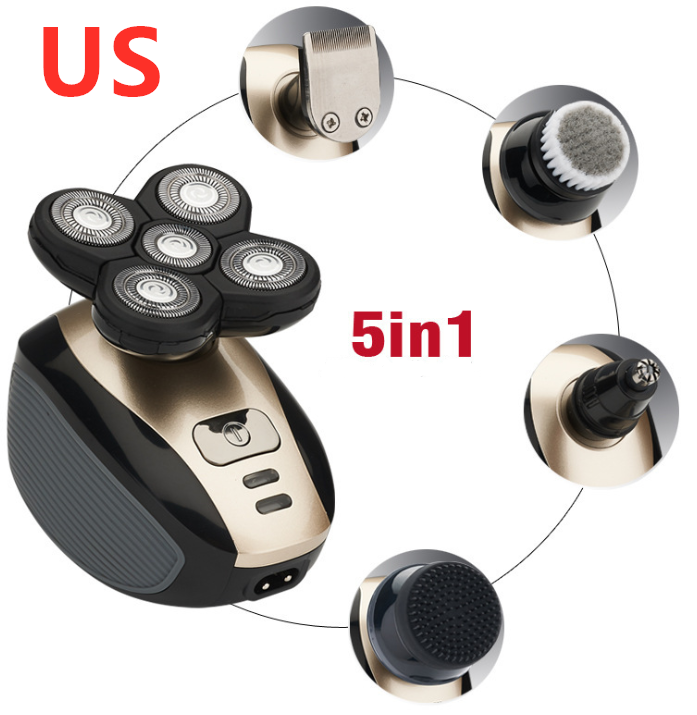 Color: Black gold US - 5 In 1 Multifunctional Electric Shaver 5 Blade Razor For Men Shaved Head Rechargeable Shaving Machine Beard Nose Hair Trimmer