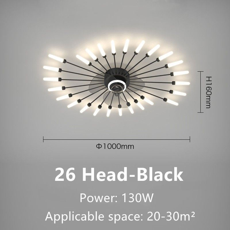 Color: 26HeadBlack, style: Stepless dimming - Modern Atmosphere Household Simple Bedroom Fan Lamp