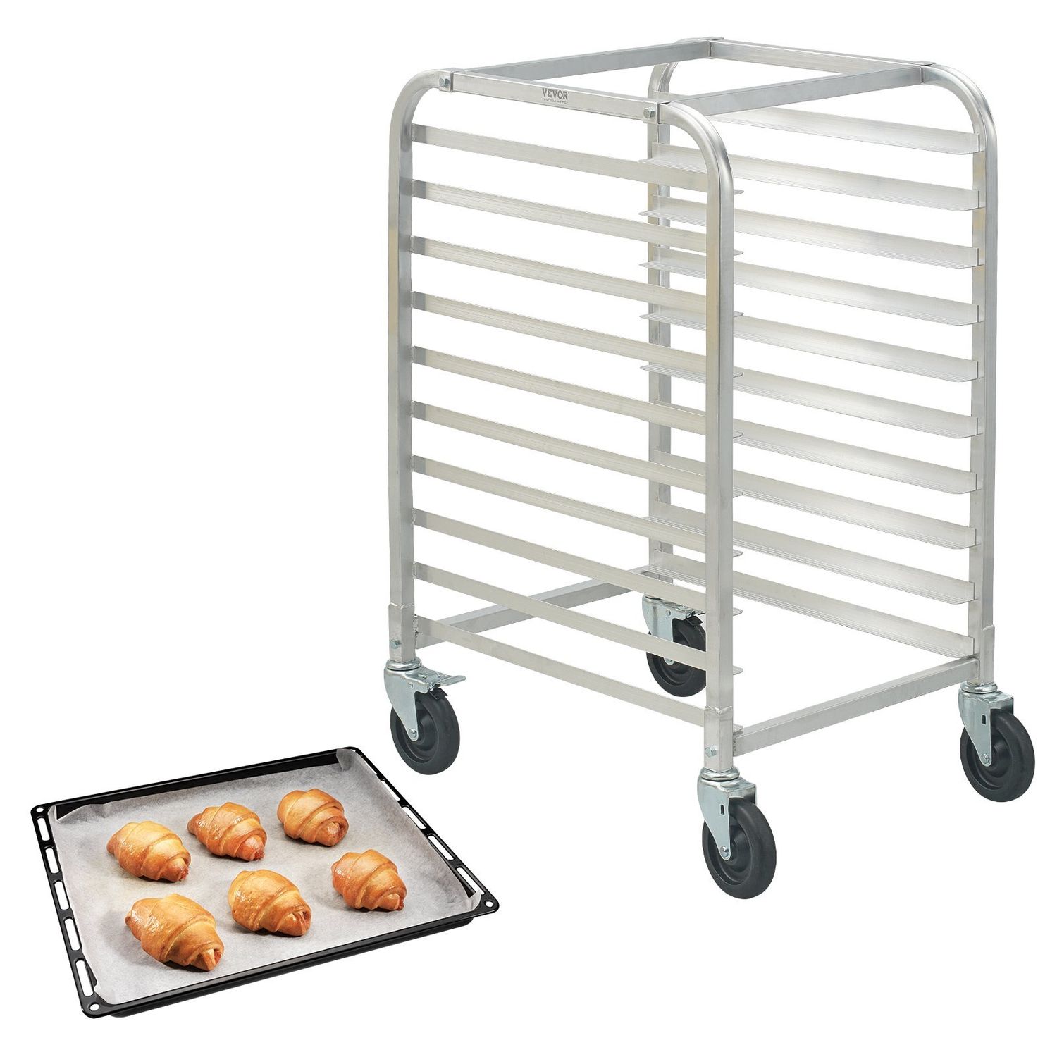 VEVOR Bun Pan Rack, 10-Tier Commercial Bakery Racks with Brake Wheels, Aluminum Racking Trolley Storage for Half &amp; Full Sheet, Speed Rack For Kitchen Home, Bread Baking Equipment, 26&quot;L x 20.3&quot;W x 39&quot;