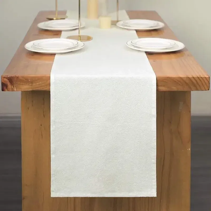 Color: Black, Size: 30*220cm - White Table Runner Rustic for Birthday Party Cotton Fabric Wedding Decoration Baby Shower Home Dinner Kitchen Christmas Supplies