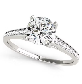 Size: 6.5 - 14k White Gold Diamond Engagement Ring With Cathedral Design (1 1/3 cttw)