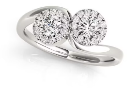 Size: 6.5 - 14k White Gold Halo Set Round Two Stone Diamond Ring (3/8 cttw)