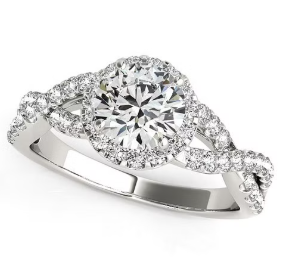 Size: 3.5 - 14k White Gold Entwined Split Shank Diamond Engagement Ring (1 1/2 cttw)