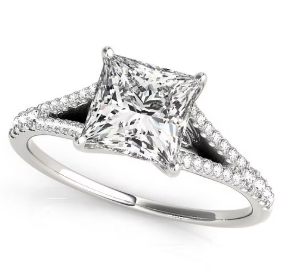 Size: 8 - 14k White Gold Princess Cut Split Shank Diamond Engagement Ring (1 1/8 cttw)