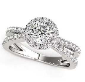 Size: 8.5 - 14k White Gold Diamond Engagement Ring with Split Shank Design (1 1/2 cttw)