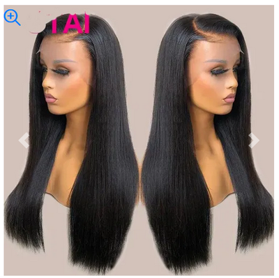 Color: 13x4 HD Frontal150, Wig size: 24inch - Real Human Hair Lace Wig Set Straight Hair Black Medium Length