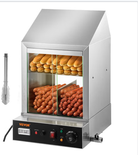 VEVOR 1200W Commercial Hot Dog Steamer 2 Tier Electric Bun Warmer w/ Slide Doors