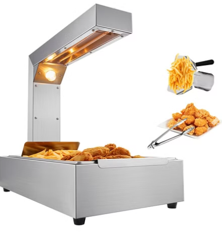 VEVOR French Fry Food Warmer, 750W Commercial Food Heating Lamp, Electric Stainless Steel Warming Light Dump Station, Countertop 104-122°F Fries Food Warmer for Chip Buffet Kitchen Restaurant, Silver
