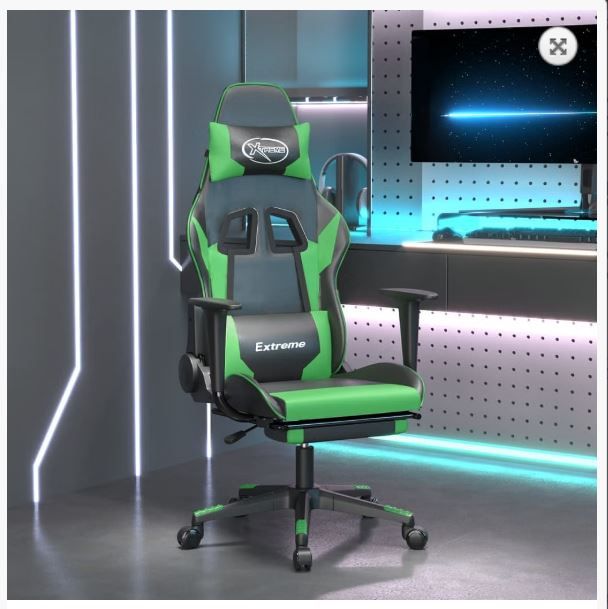 vidaXL Gaming Chair Black and Green Faux leather, metal, plywood, foam