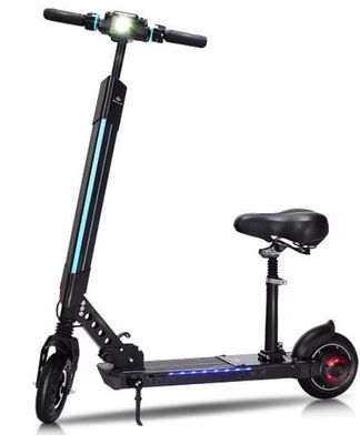 Foldable Electric Scooter with Removable Seat LED - Color: Black