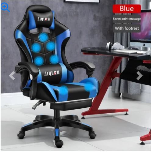Color: Black blue, style: Steel foot - Men&#39;s Computer Home Comfort Ergonomic Dormitory Gaming Seat Swivel Chair