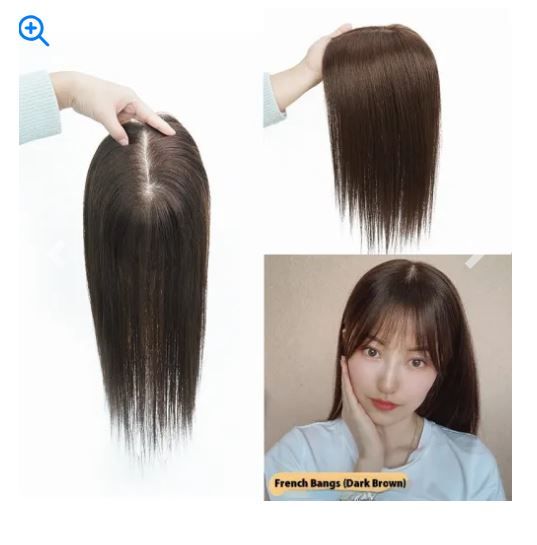 Color: Caramel Mocha with Bangs, Wig Length: 12x13 35cm - French Style Bangs Real Hair Wig Set