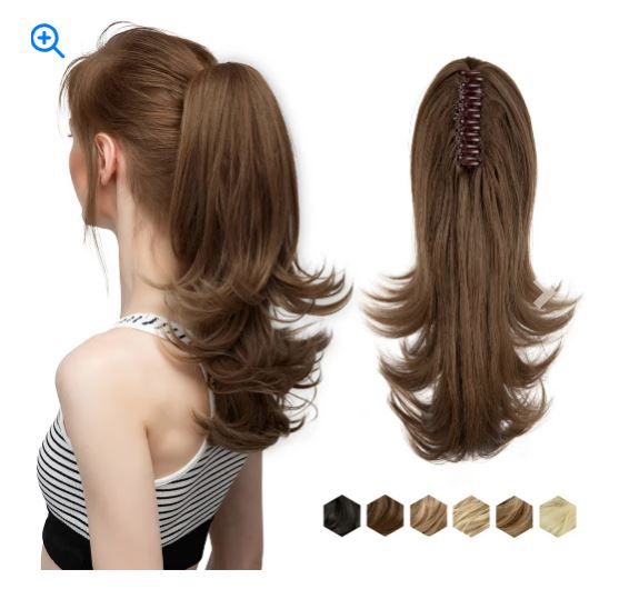 Color: P18/22, Bulk Buy: 1pc, Stretched Length: 14 inches - Synthetic Claw Clip In Ponytail Hair Extensions Wavy Hairpiece 14&quot; Fake Blonde Black Hair False Pigtail With Elastic Band