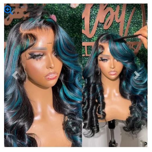 Color: 10A4x4Wig150, Wig Length: 18inch 45cm - Blue Green Highlight Piano Color Big Wave Wig