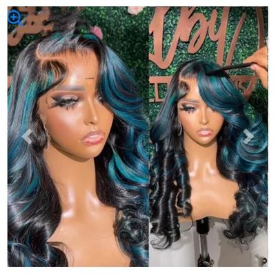 Color: 10A4x4Wig150, Wig Length: 18inch 45cm - Blue Green Highlight Piano Color Big Wave Wig
