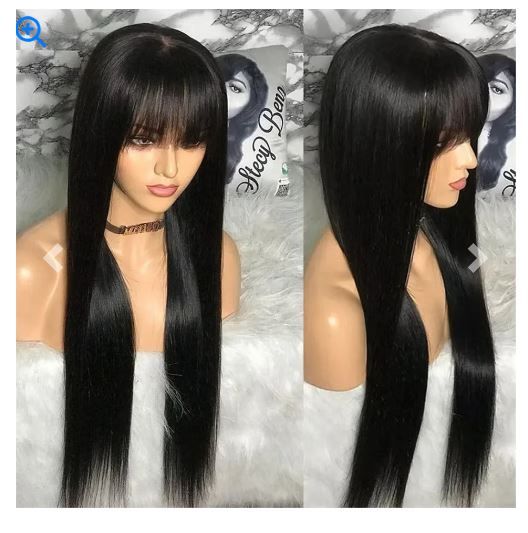 Stretched Length: 28inches, Density: 180% - Silky Wig Human Hair Full Machine Made Straight 100% Human Hair Wigs With Bangs For Women Brazilian Cheap Wig On Sale Clearance