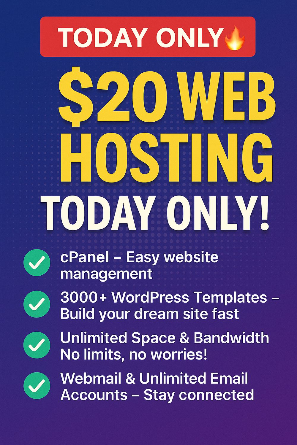 ​🚨 $20 Web Hosting 1Year – Today Only! 🚨
