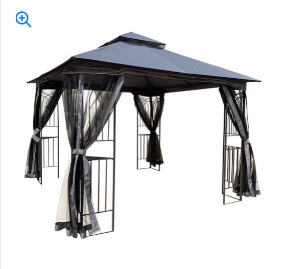 10x10 Outdoor Patio Gazebo Canopy Tent With Ventilated Double Roof And Mosquito net(Detachable Mesh Screen On All Sides),Suitable for Lawn, Garden, Backyard and Deck,Gray Top