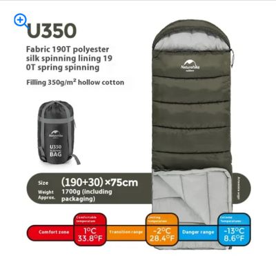 Color: Hollow Cottonmoxa Leaf Green 2 - Naturehike Series Envelope Hooded Sleeping Bag Outdoor Camping Autumn And Winter Cold-proof Double
