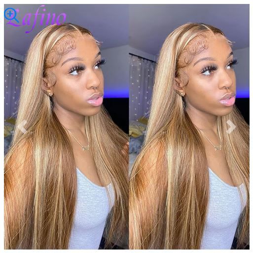 Stretched Length: 34inches, Hair Color: #6, Density: 180%, Ships From: CHINA - Highlight Wig Human Hair Bone Straight Blond Ombre HD Lace Wig 13x4 13x6 Colored Human Hair Frontal Wig Brazilian Wigs Fo