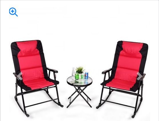 3 Pcs Outdoor Folding Rocking Chair Table Set with Cushion-Black&amp;Red - Color: Red