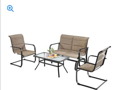 4 Pieces Outdoor Patio Furniture Set with Padded Glider Loveseat and Coffee Table-Brown