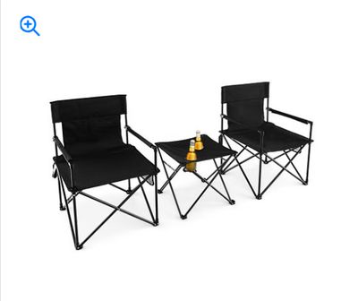 Outdoor Folding Camping Chairs and Table Set with Carrying Bag-Black - Color: Black