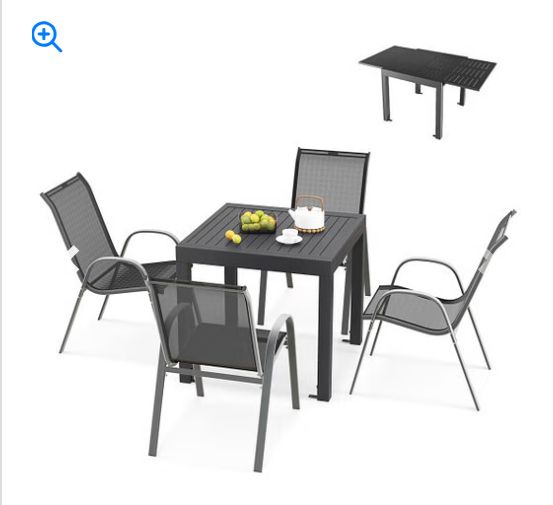 Outdoor Dining Table Set with Extendable Aluminum Table and 4 Stackable Chairs