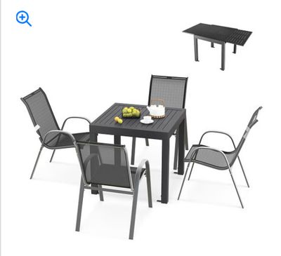 Outdoor Dining Table Set with Extendable Aluminum Table and 4 Stackable Chairs