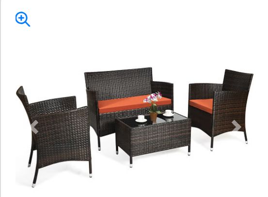 4 Pieces Comfortable Outdoor Rattan Sofa Set with Glass Coffee Table-Orange - Color: Orange