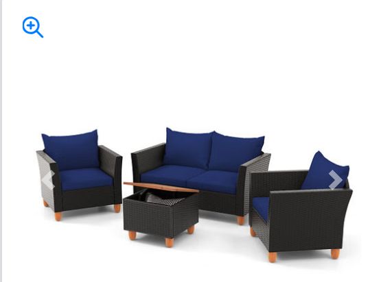 4 Pieces Outdoor Conversation Set with Storage Coffee Table-Navy - Color: Navy