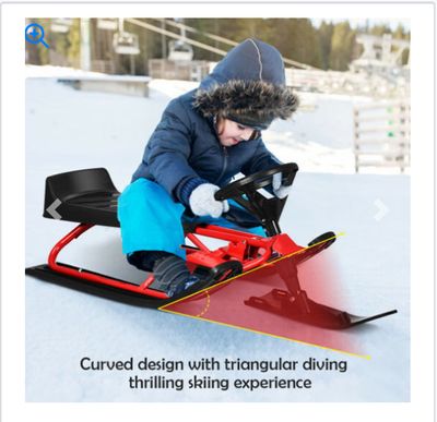 Kids Snow Sled with Steering Wheel and Double Brakes Pull