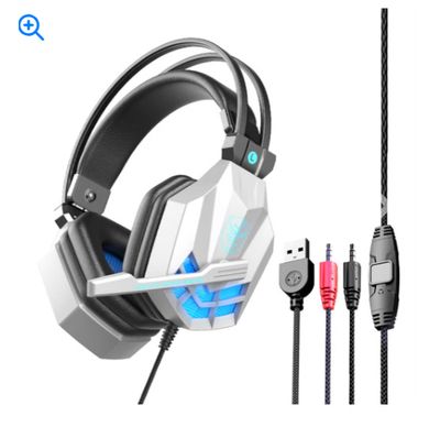 Sy850 Luminous Gaming Headset Noise Cancelling Soft Earmuff Headphones with Microphone White Blue